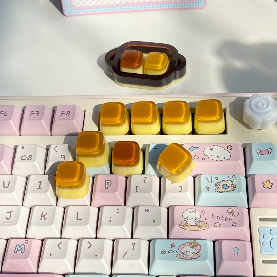 Caramel Pudding Original Personalized Keycaps, Mechanical Keyboard Decorative Keycaps, Resin Artisankeycaps