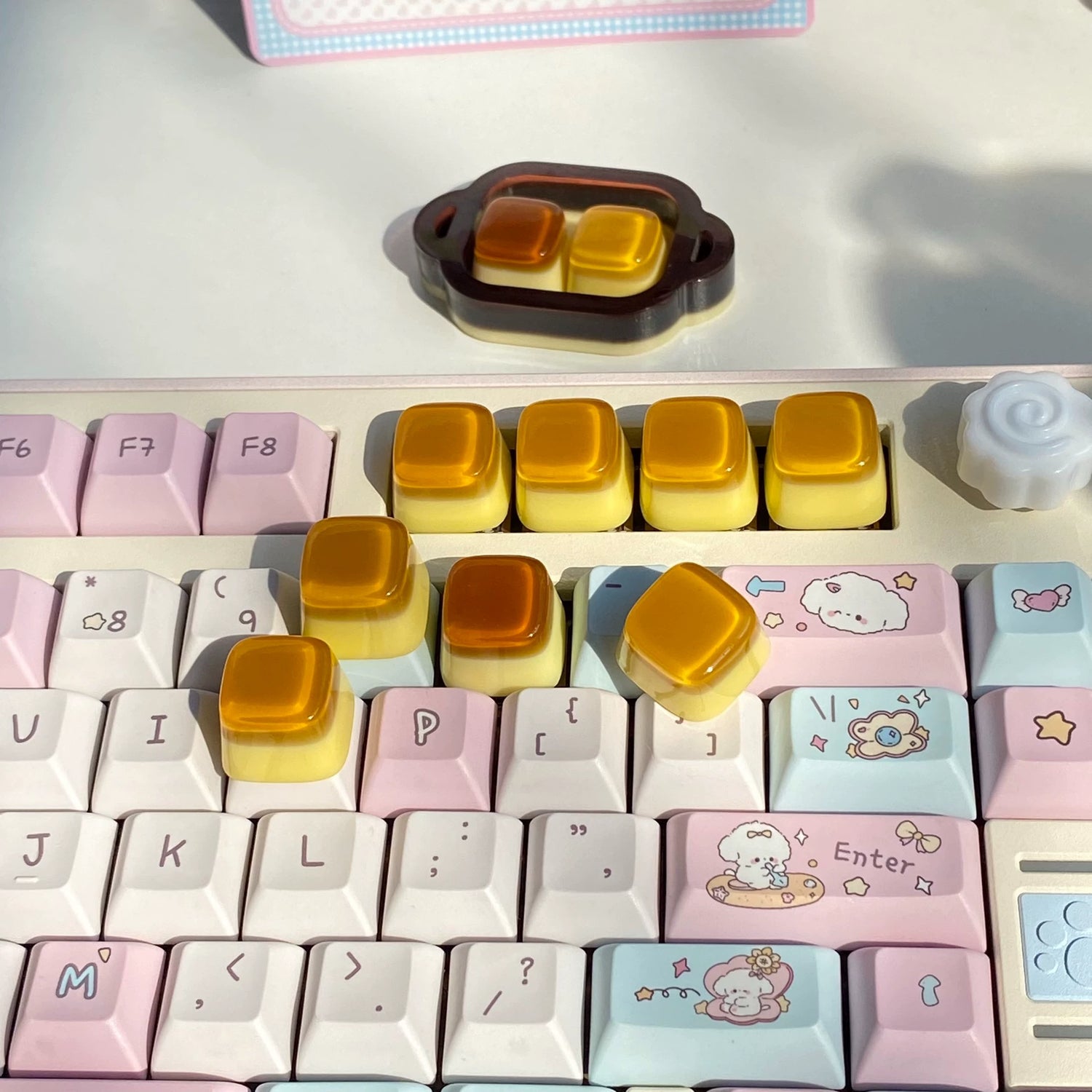 Caramel Pudding Original Personalized Keycaps, Mechanical Keyboard Decorative Keycaps, Resin Artisankeycaps