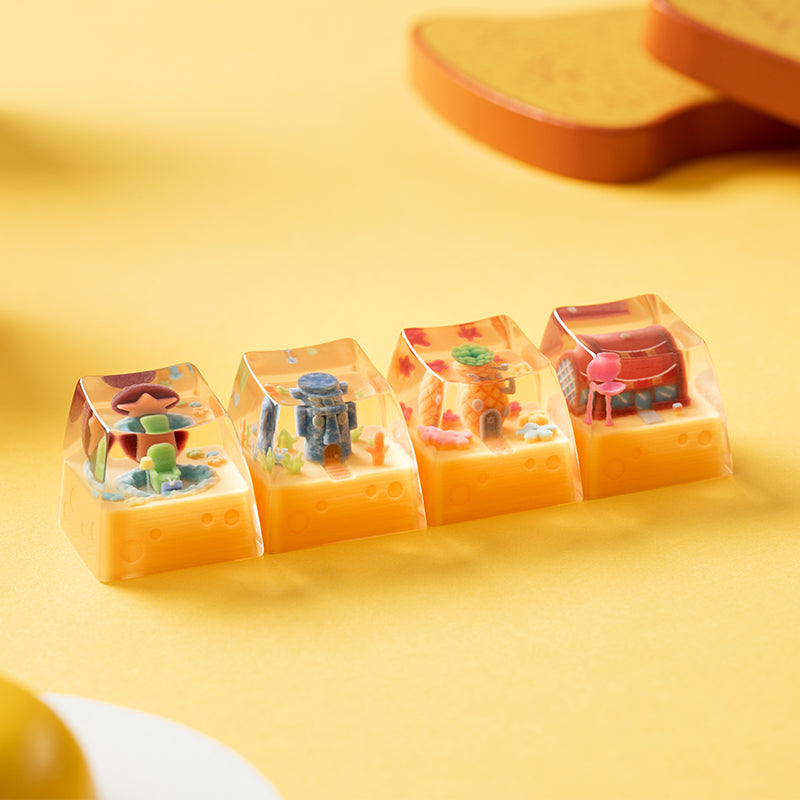SpongeBob SquarePants Theme Series Resin Dropping Adhesive Personalized Keycaps, Artisankeycaps, Mechanical Keyboard Decorative Keycaps
