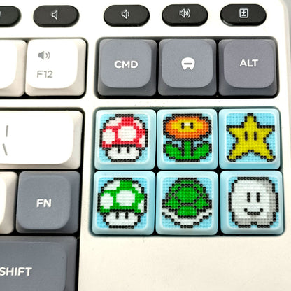 Super Mario, pixel style, adaptable to NuPhy Air switch with highly personalized keycaps. Decorative keycaps