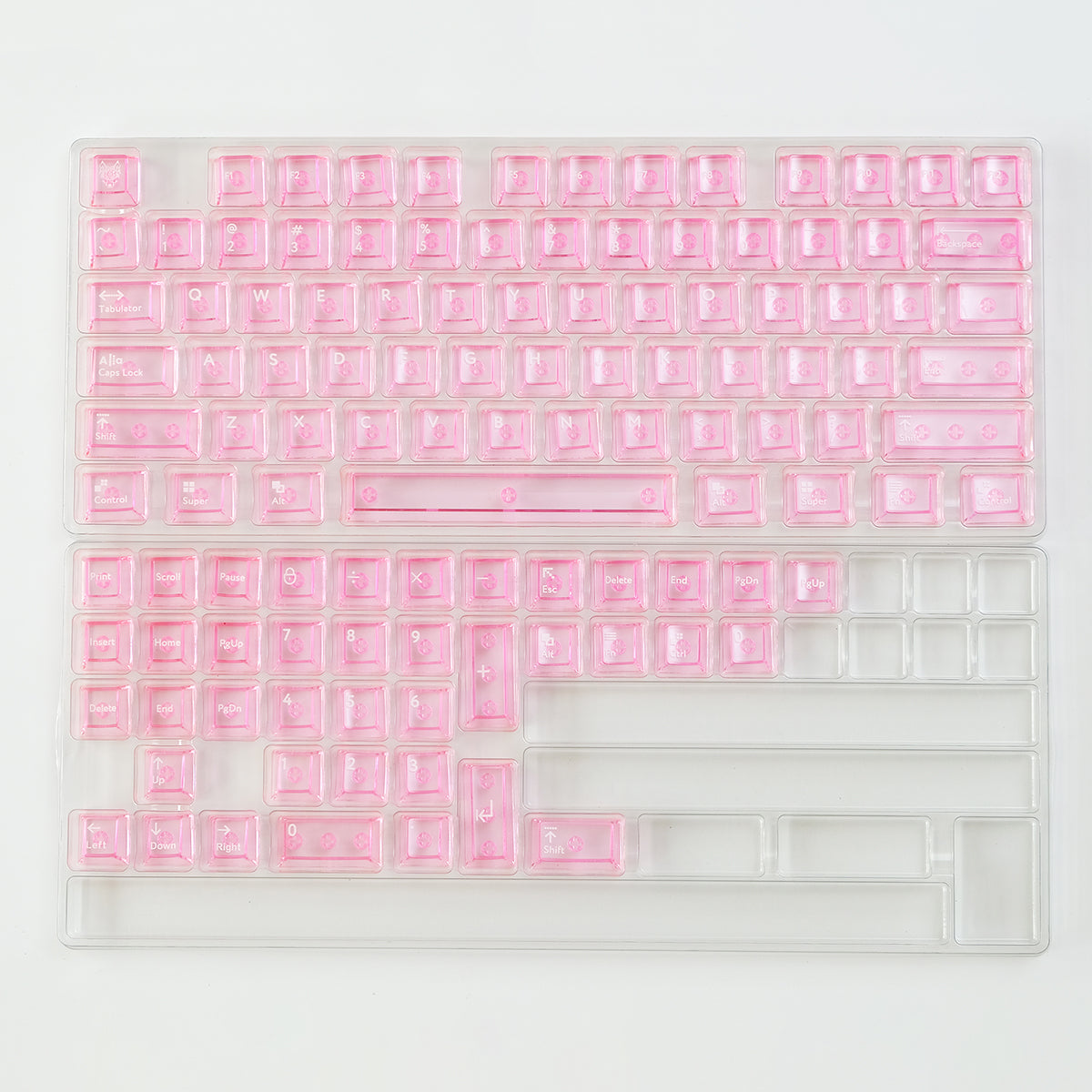 Color transparent keycap set, simple installation, mechanical keyboard keycap PC material UV transfer printing, original factory height color transparent keycap set