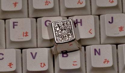 Graffiti buddies, black and white titanium alloy plain carving, metal carving personalized keycaps, keyboard decorative keycaps