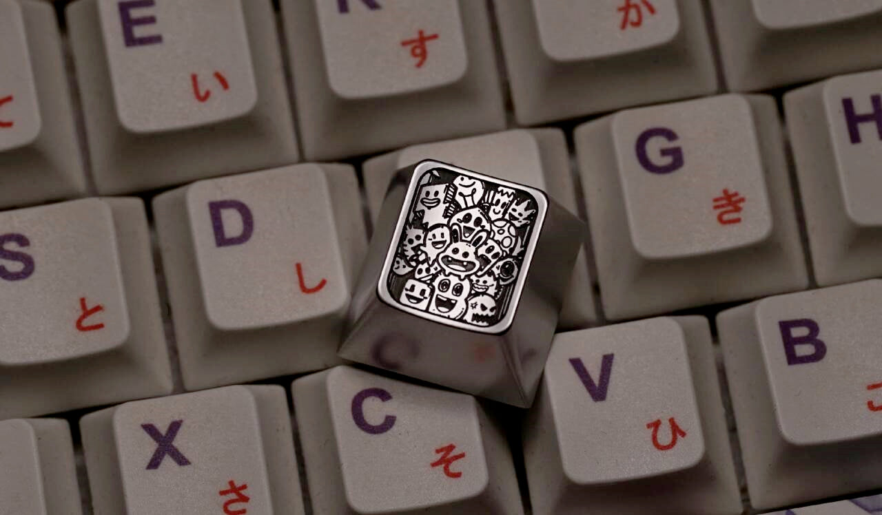 Graffiti buddies, black and white titanium alloy plain carving, metal carving personalized keycaps, keyboard decorative keycaps
