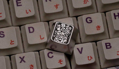 Graffiti buddies, black and white titanium alloy plain carving, metal carving personalized keycaps, keyboard decorative keycaps