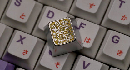 Graffiti buddies, black and white titanium alloy plain carving, metal carving personalized keycaps, keyboard decorative keycaps
