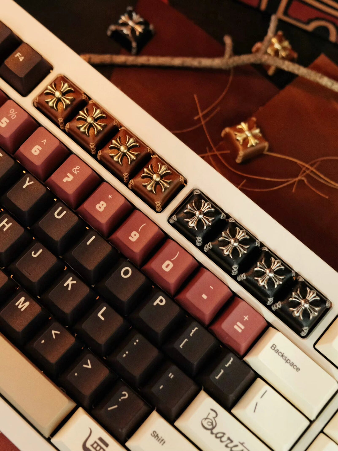 Chrome Hearts style, leather hand sewn rivet metal parts, personalized keycaps, fashionable keycaps