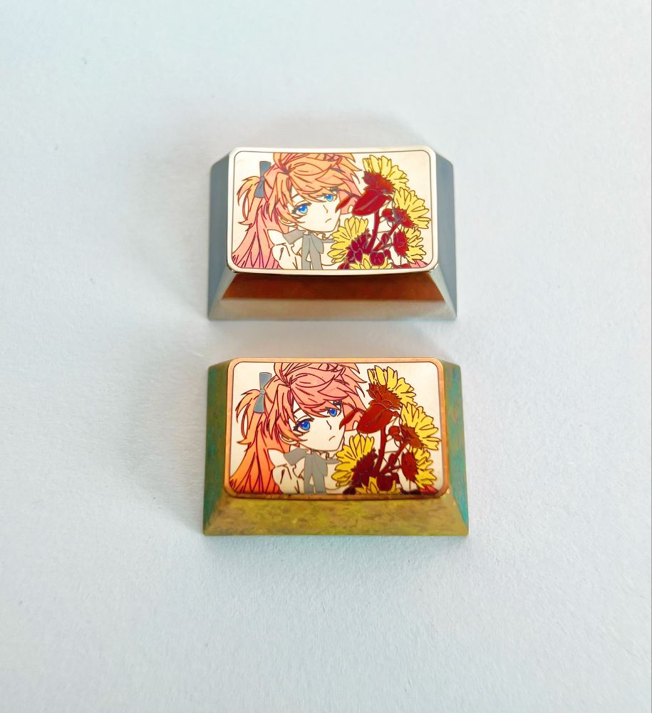 Asuka holding flowers, titanium alloy 1.5U (TAB) metal personalized keycaps, keyboard animation decorative keycaps