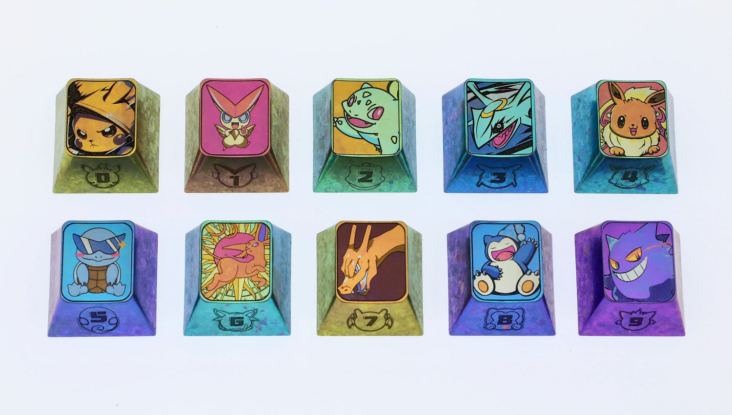 Pok é mon Titanium Alloy Carving Keycaps 1U Personalized Keycaps, Metal Decorative Keycaps, Anime Metal Art Keycaps