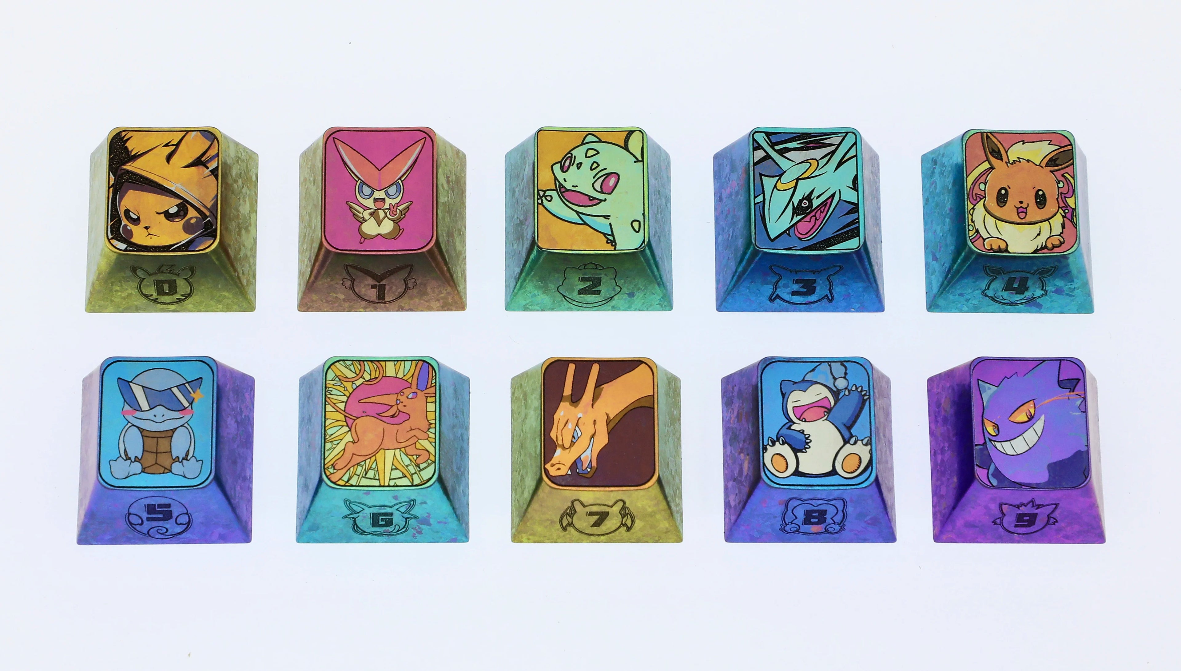 Pok é mon Titanium Alloy Carving Keycaps 1U Personalized Keycaps, Metal Decorative Keycaps, Anime Metal Art Keycaps