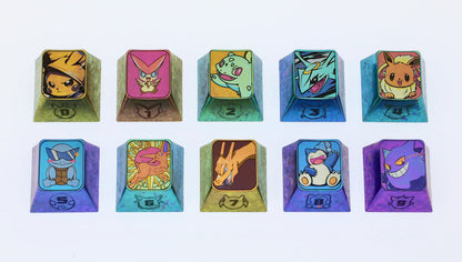 Pok é mon Titanium Alloy Carving Keycaps 1U Personalized Keycaps, Metal Decorative Keycaps, Anime Metal Art Keycaps