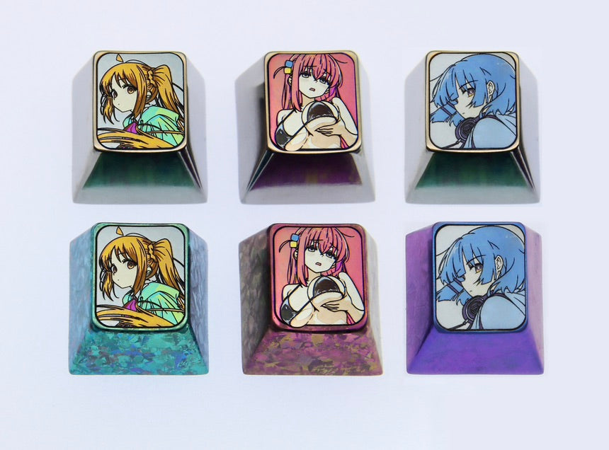 BOCCHI THE ROCK! 3 character 1U titanium alloy personalized keycaps, metal keycaps around anime and music characters