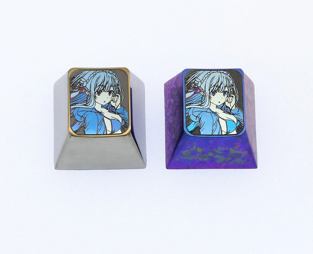 Emiriatan Maji Tenshi，EMT, Summer swimsuit 1u color titanium alloy carved keycaps, decorative keycaps