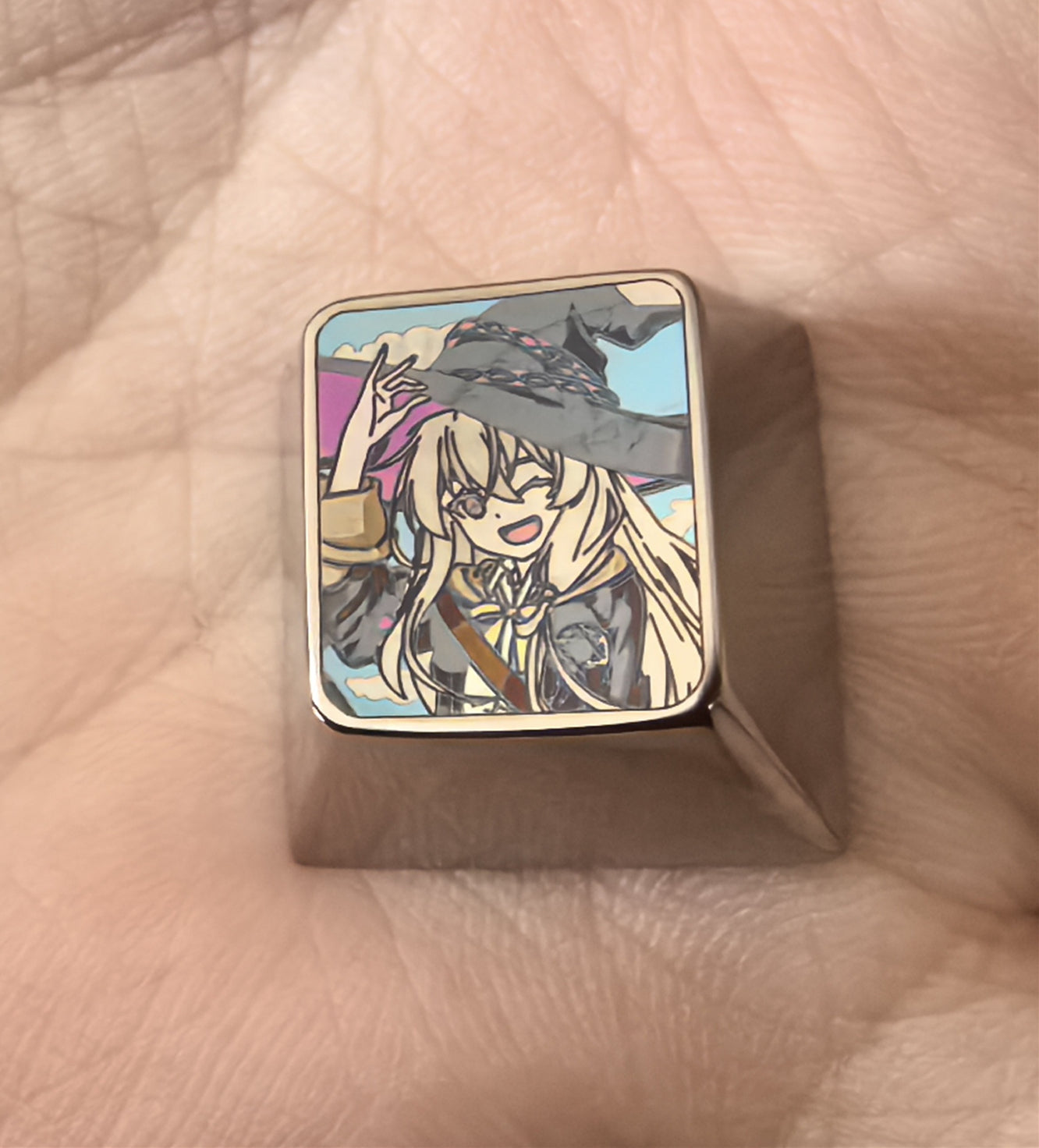 Elaina， Titanium alloy laser engraved keycaps, metal personalized keycaps, keyboard decorative keycaps.