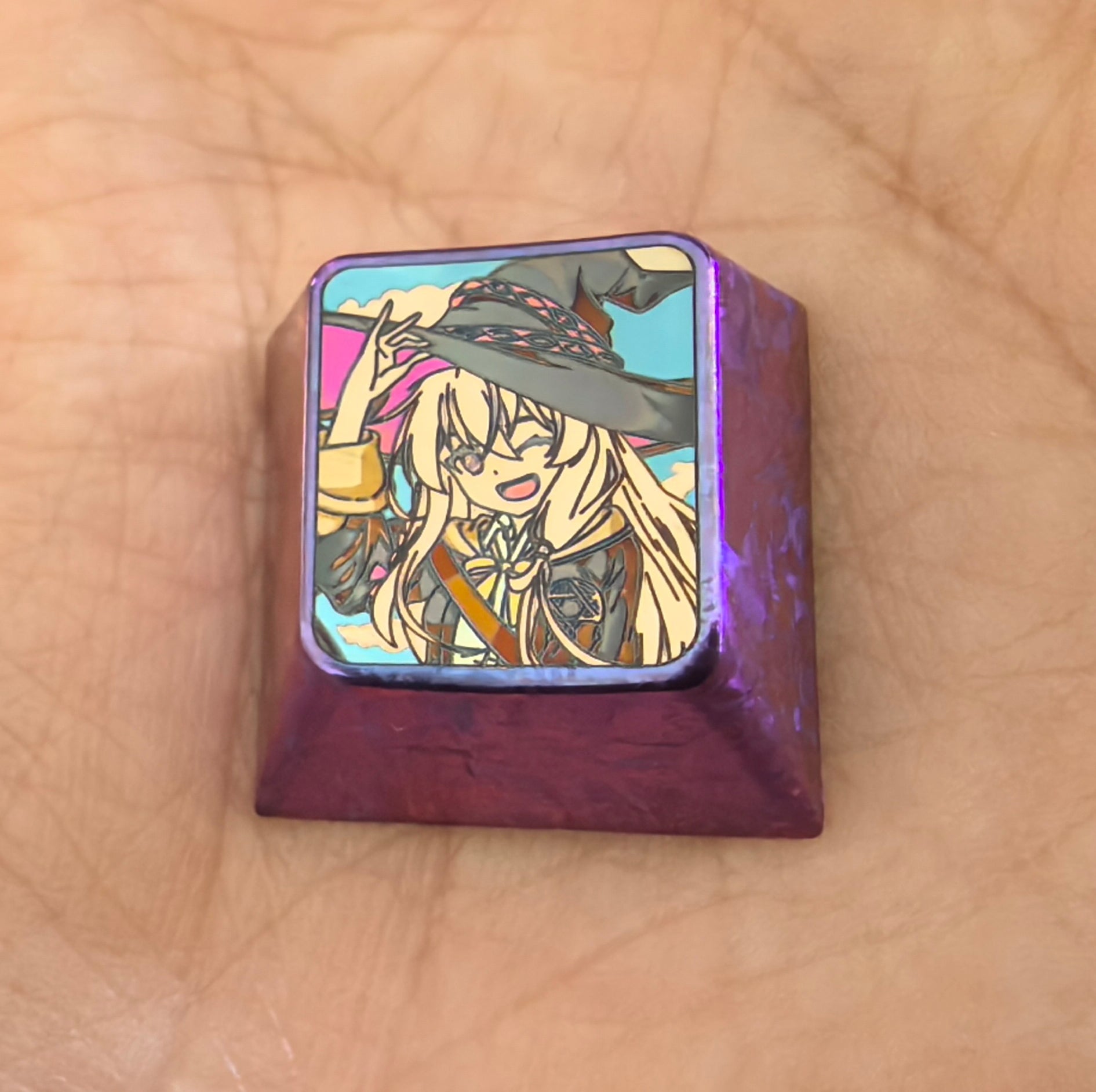 Elaina， Titanium alloy laser engraved keycaps, metal personalized keycaps, keyboard decorative keycaps.