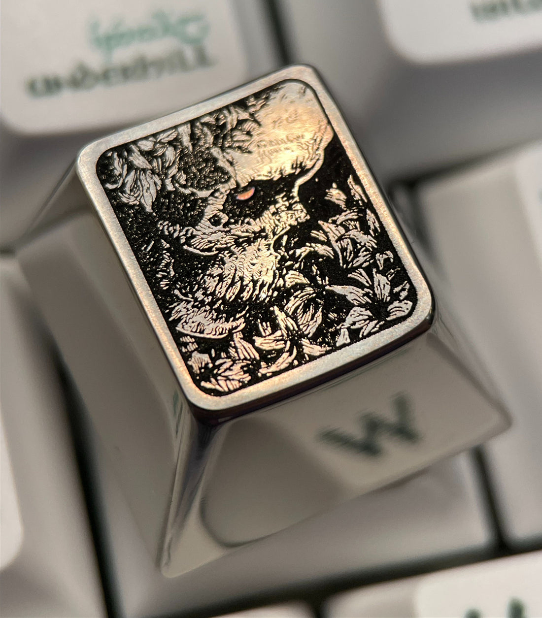 Skull, 1U, ESC keycap titanium alloy carved keycap. Black and white carving, plain carving. Mechanical keyboard decorative keycaps.