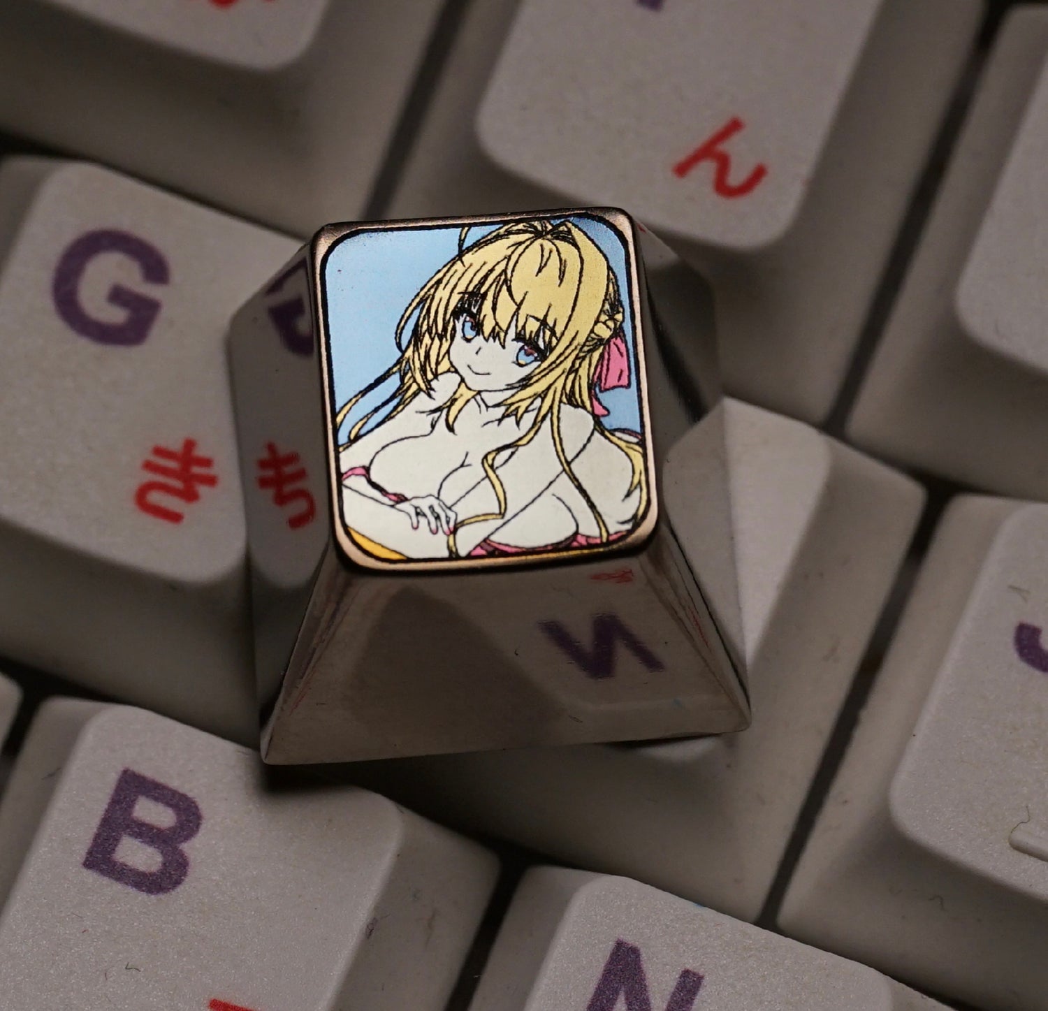 Anime, beautiful girls collection titanium alloy carved key cap, personalized key cap, mechanical keyboard decorative key cap