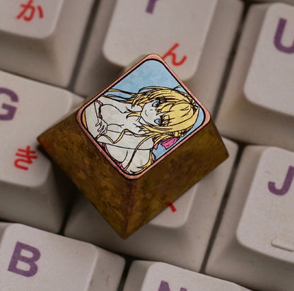 Anime, beautiful girls collection titanium alloy carved key cap, personalized key cap, mechanical keyboard decorative key cap